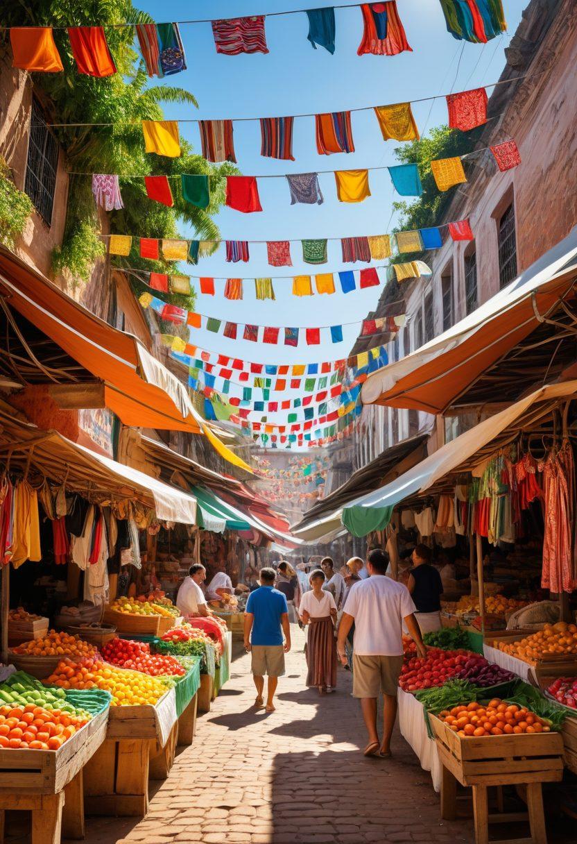 A savvy shopper exploring a vibrant market in Paraguay, surrounded by colorful stalls filled with local goods and fresh produce. The scene captures the essence of negotiation, with the shopper engaged in a friendly conversation with a vendor. Brightly colored textiles hang overhead, while traditional Paraguayan landmarks can be glimpsed in the background. The atmosphere is lively and inviting, showcasing the beauty of local commerce. super-realistic. vibrant colors. warm sunlight.